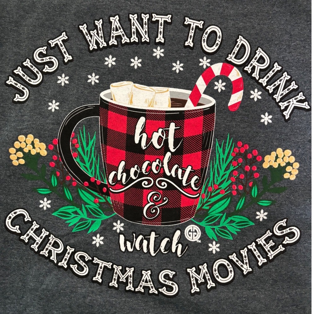 Girlie Girl Originals Long Sleeve T-Shirt Womens L Gray Christmas Graphic NEW